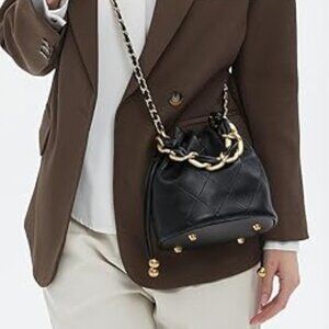 Neiman Marcus Lambskin Leather Small Top Handle Bucket Bag